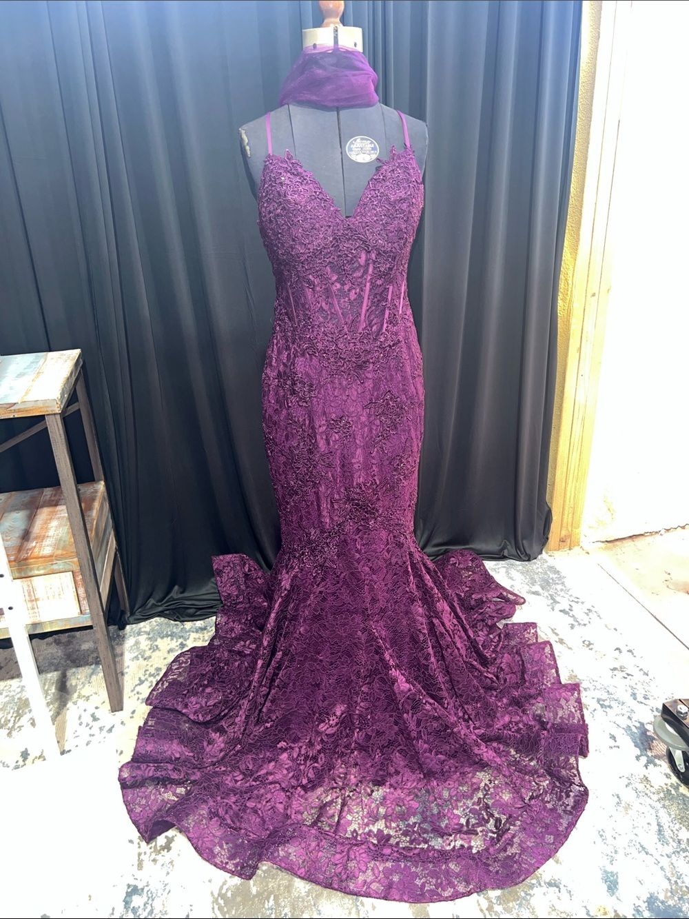 May Queen - RQ7865 Lace Appliqued V-Neck Trumpet Dress